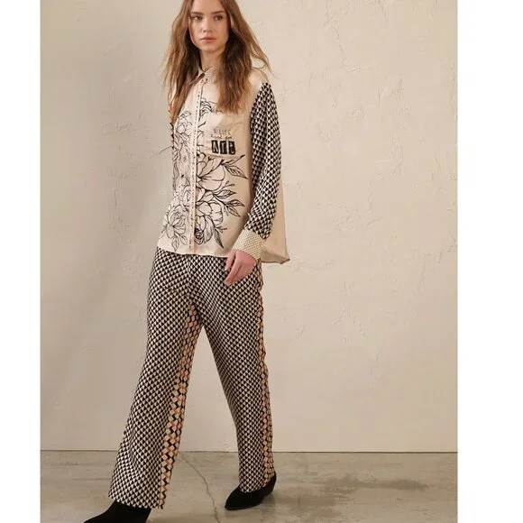 ME369 Scarlett Mystic Print Button Down Shirt Mixed Pattern Blouse NWT Size S - Picture 3 of 4